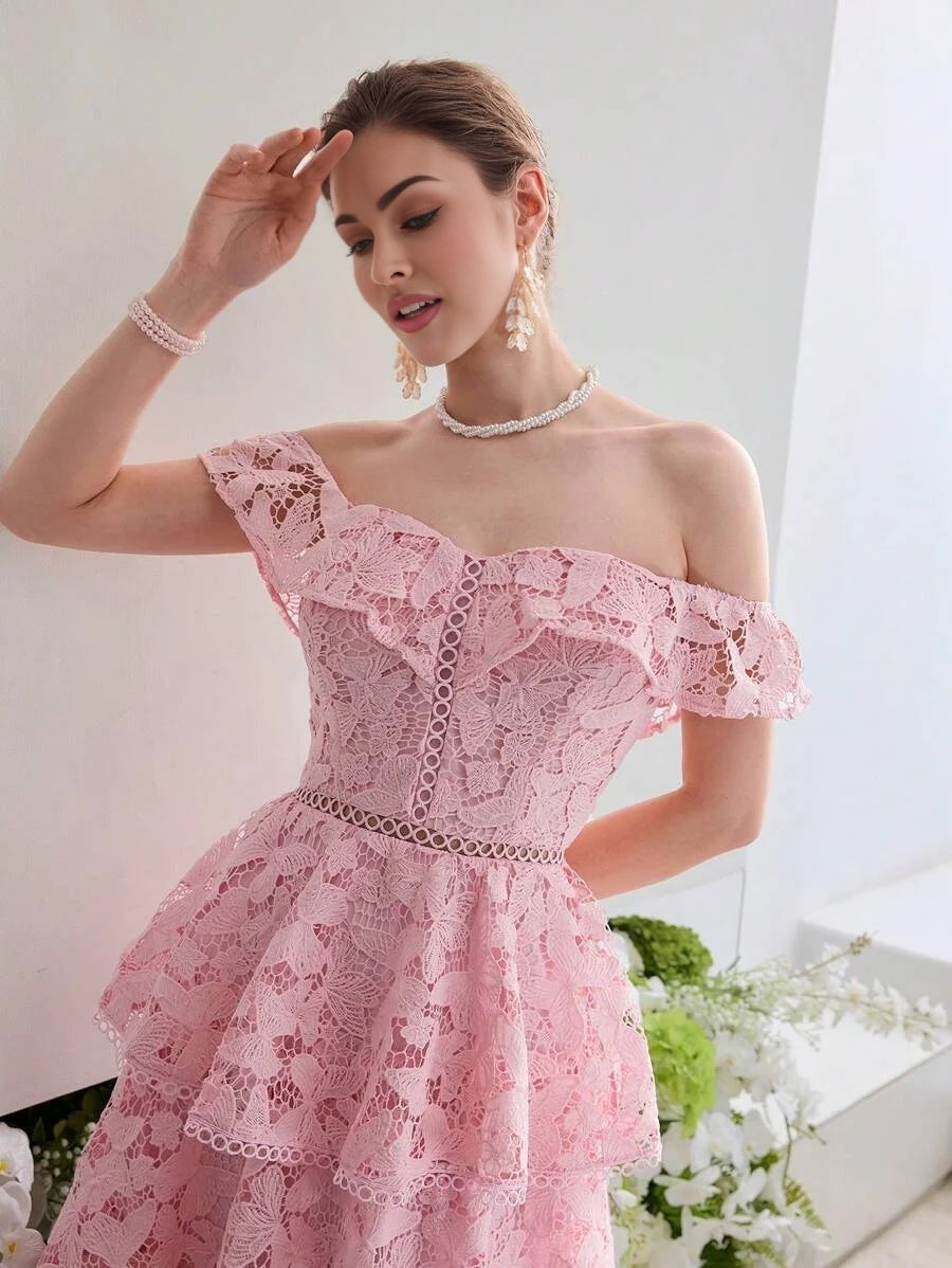 Soiréza LACE RUFFLE TRIM COCKTAIL DRESS