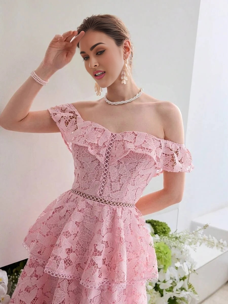 Soiréza LACE RUFFLE TRIM COCKTAIL DRESS