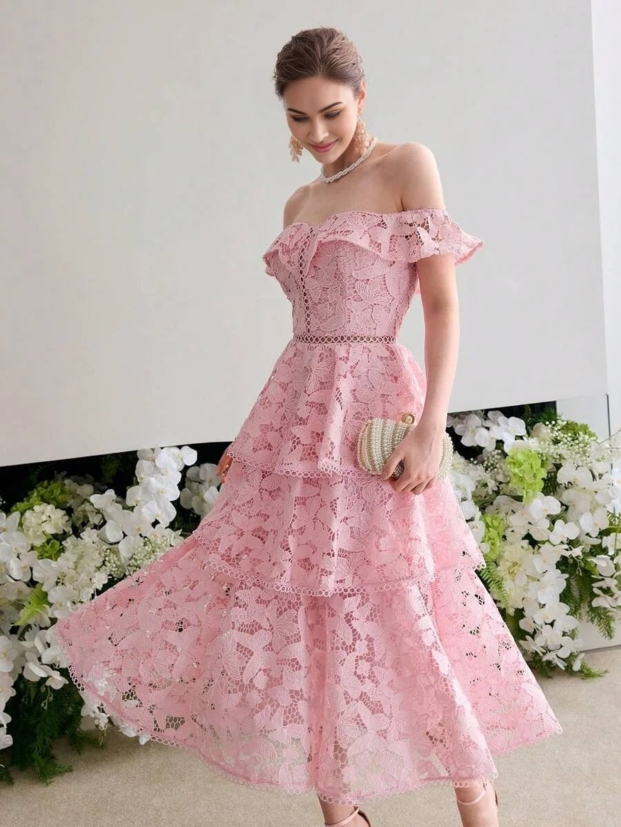 Soiréza LACE RUFFLE TRIM COCKTAIL DRESS