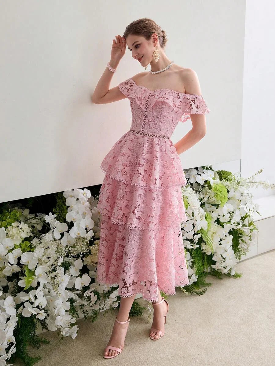 Soiréza LACE RUFFLE TRIM COCKTAIL DRESS