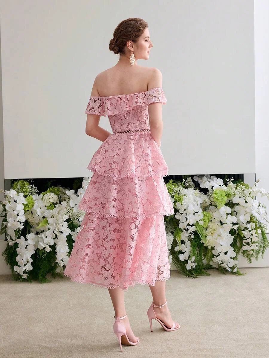 Soiréza LACE RUFFLE TRIM COCKTAIL DRESS