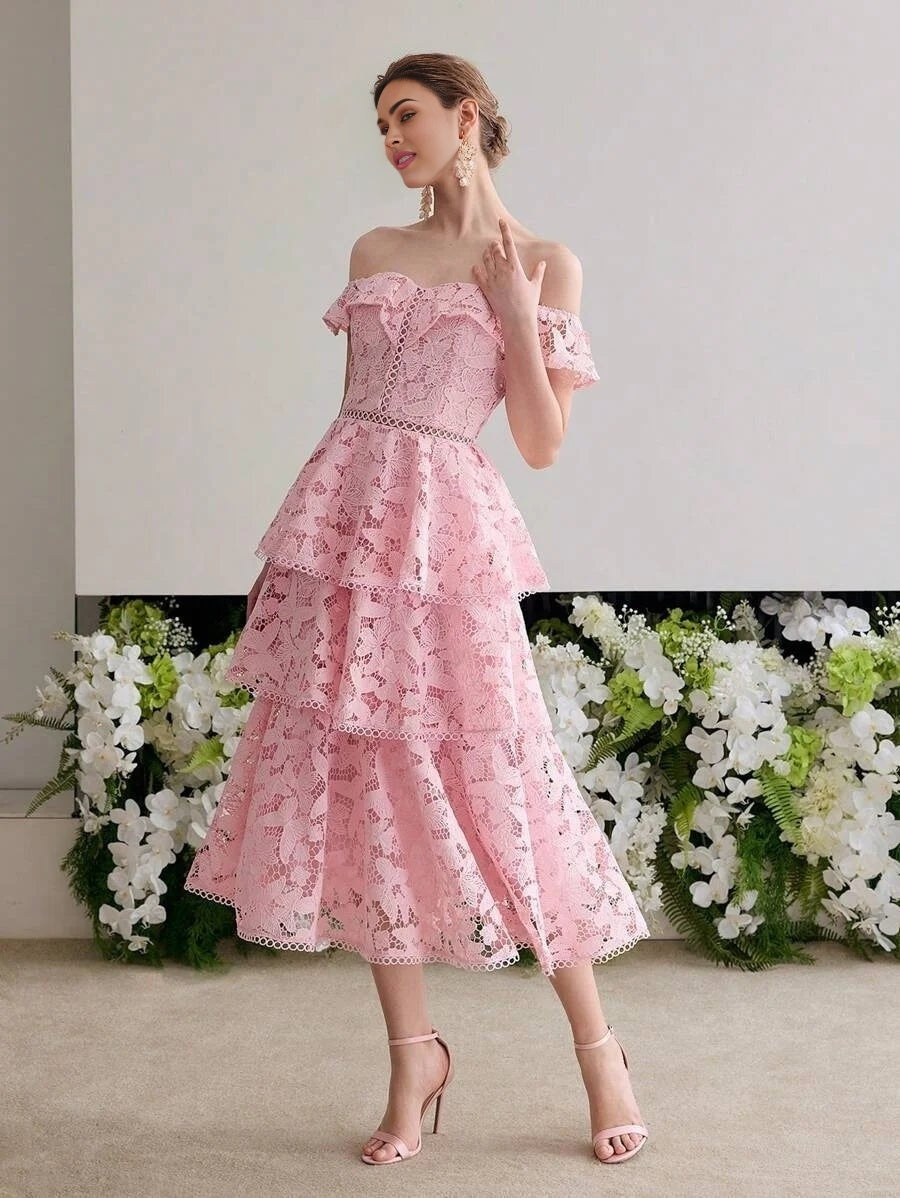 Soiréza LACE RUFFLE TRIM COCKTAIL DRESS