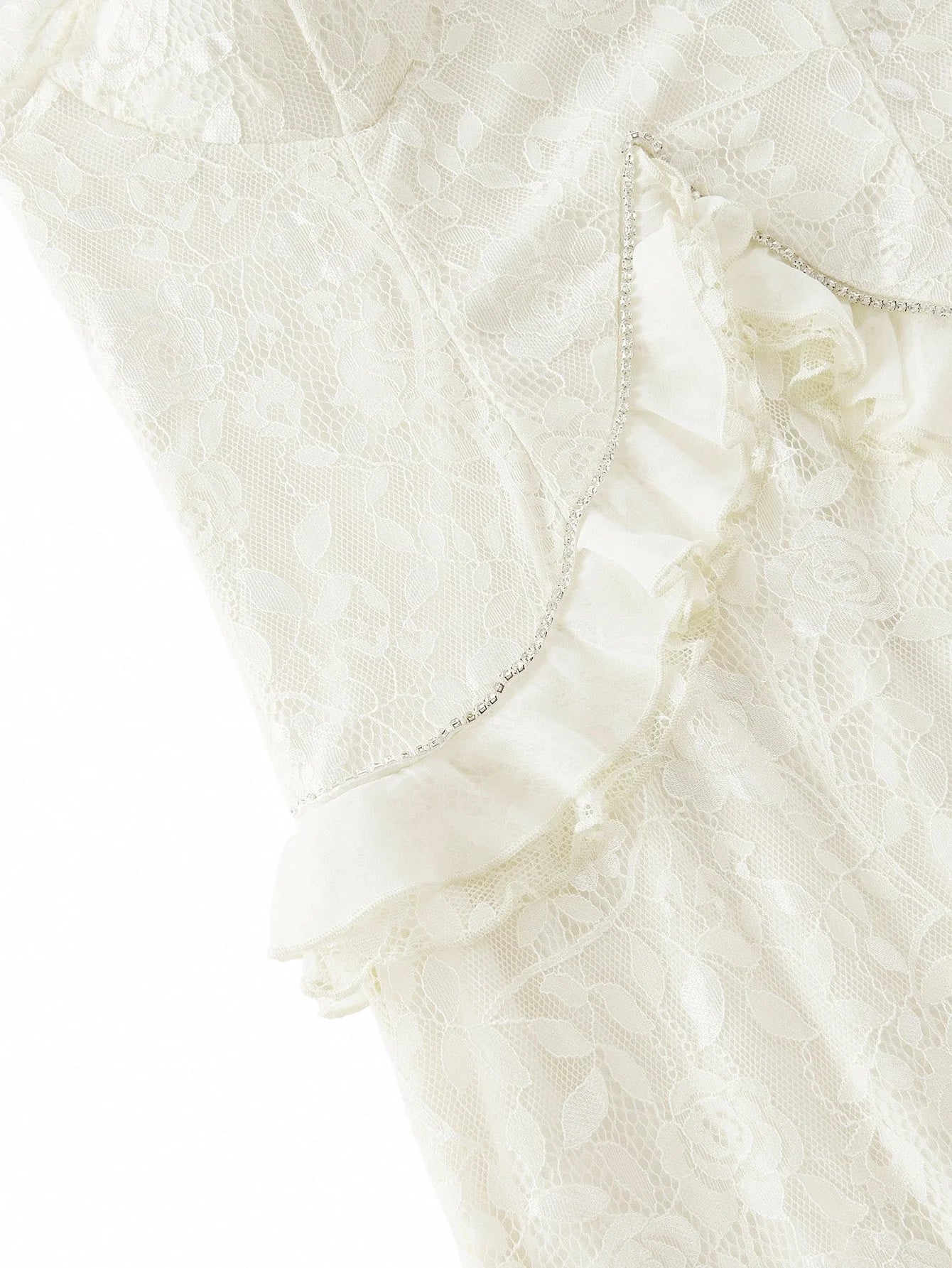 Soiréza LACE RUFFLE TRIM FAUX PEARL CHAIN COCKTAIL DRESS