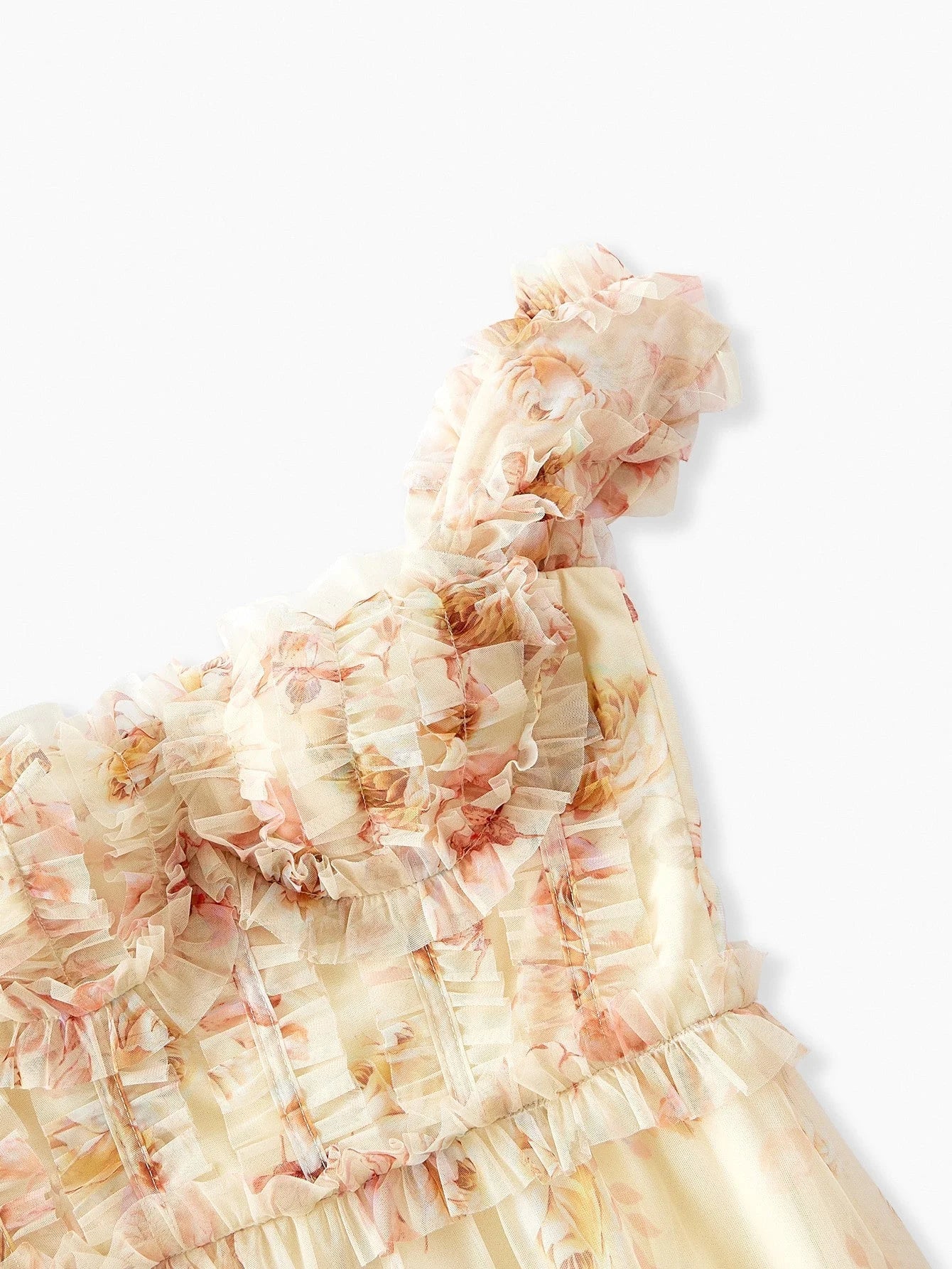 Soiréza MESH ALLOVER FLORAL PRINT LAYERED RUFFLE TRIM BUSTIER COCKTAIL DRESS