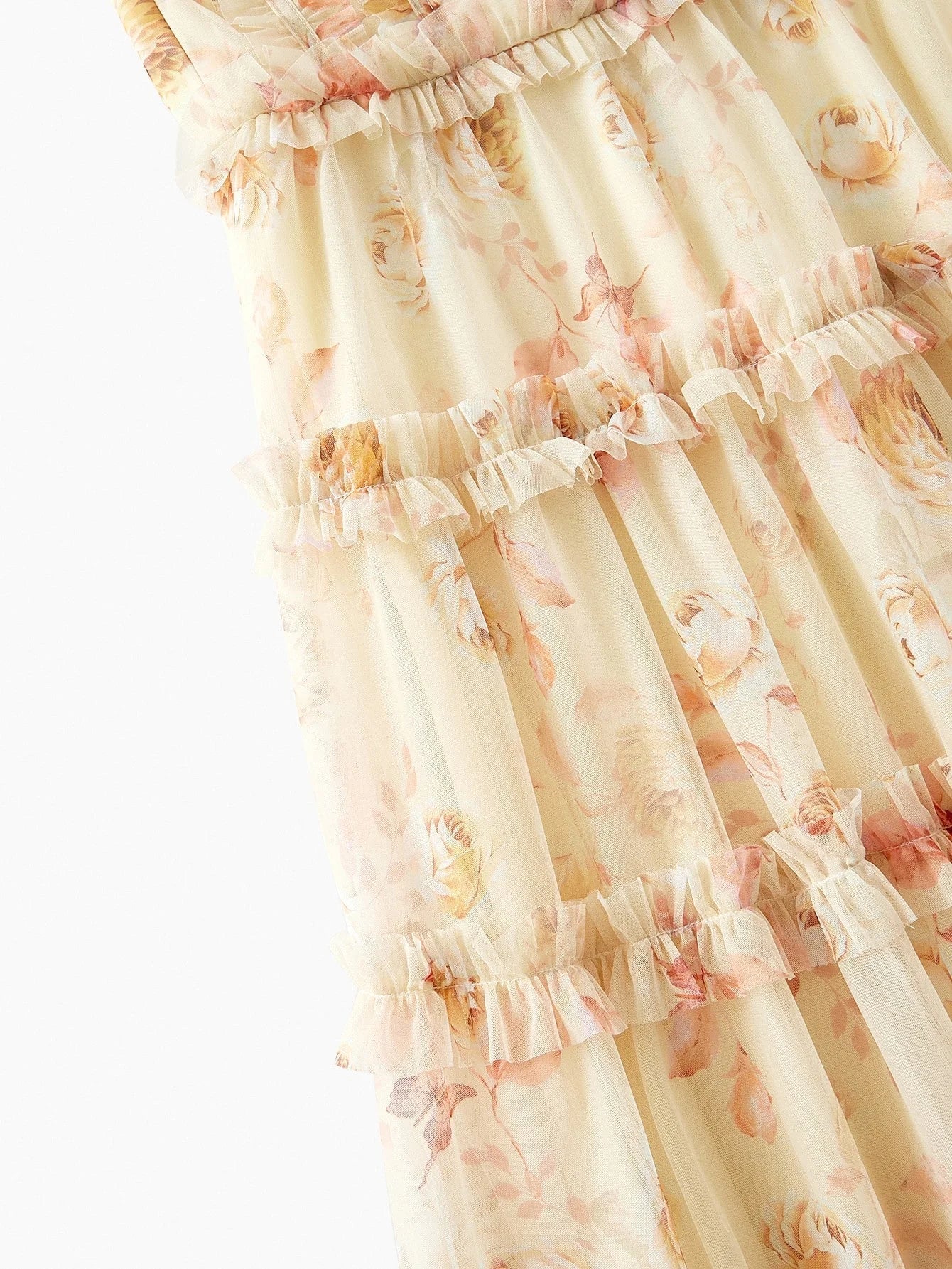 Soiréza MESH ALLOVER FLORAL PRINT LAYERED RUFFLE TRIM BUSTIER COCKTAIL DRESS