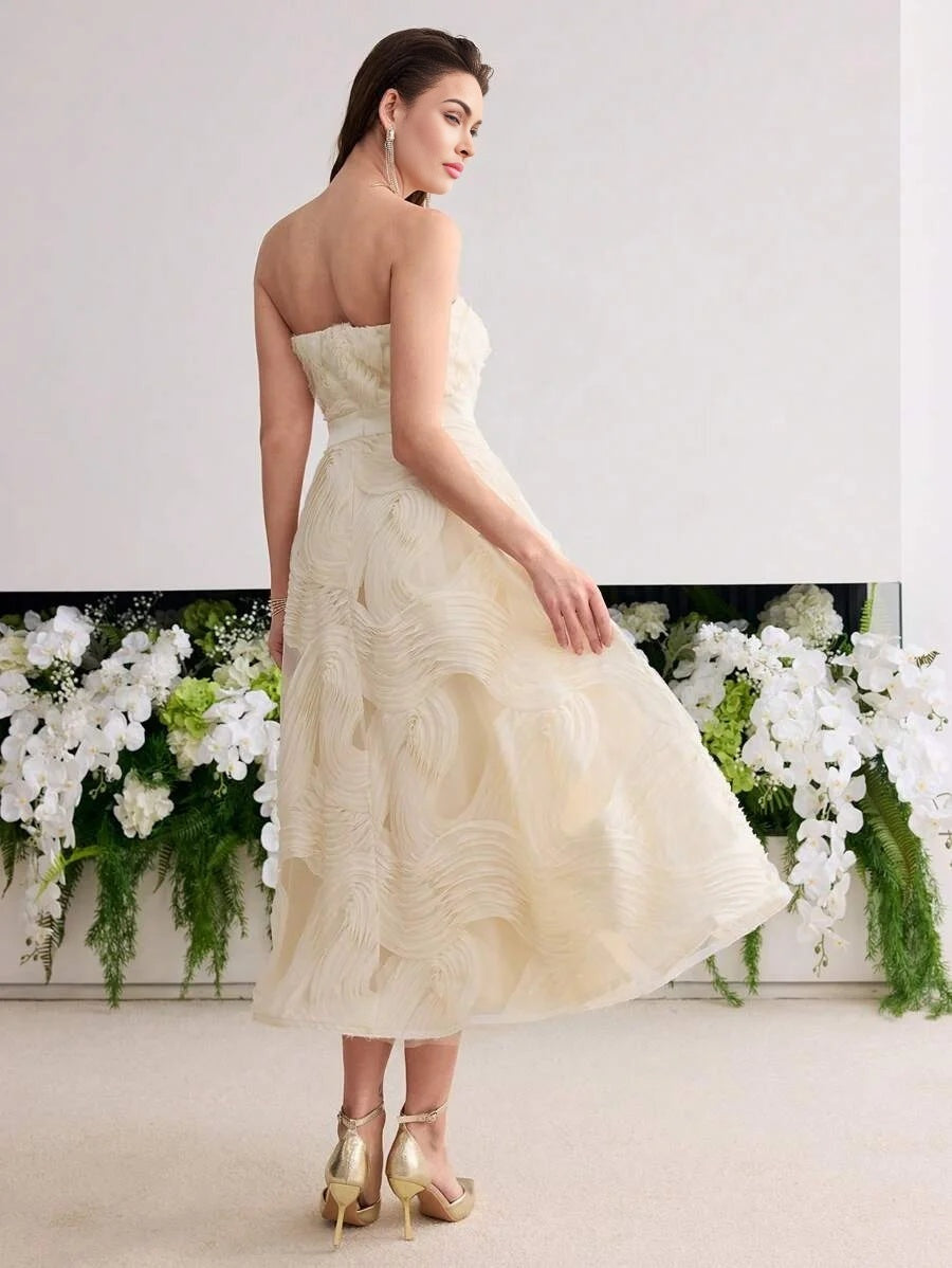 Soiréza MESH EMBROIDERED ALINE TUBE MIDI DRESS