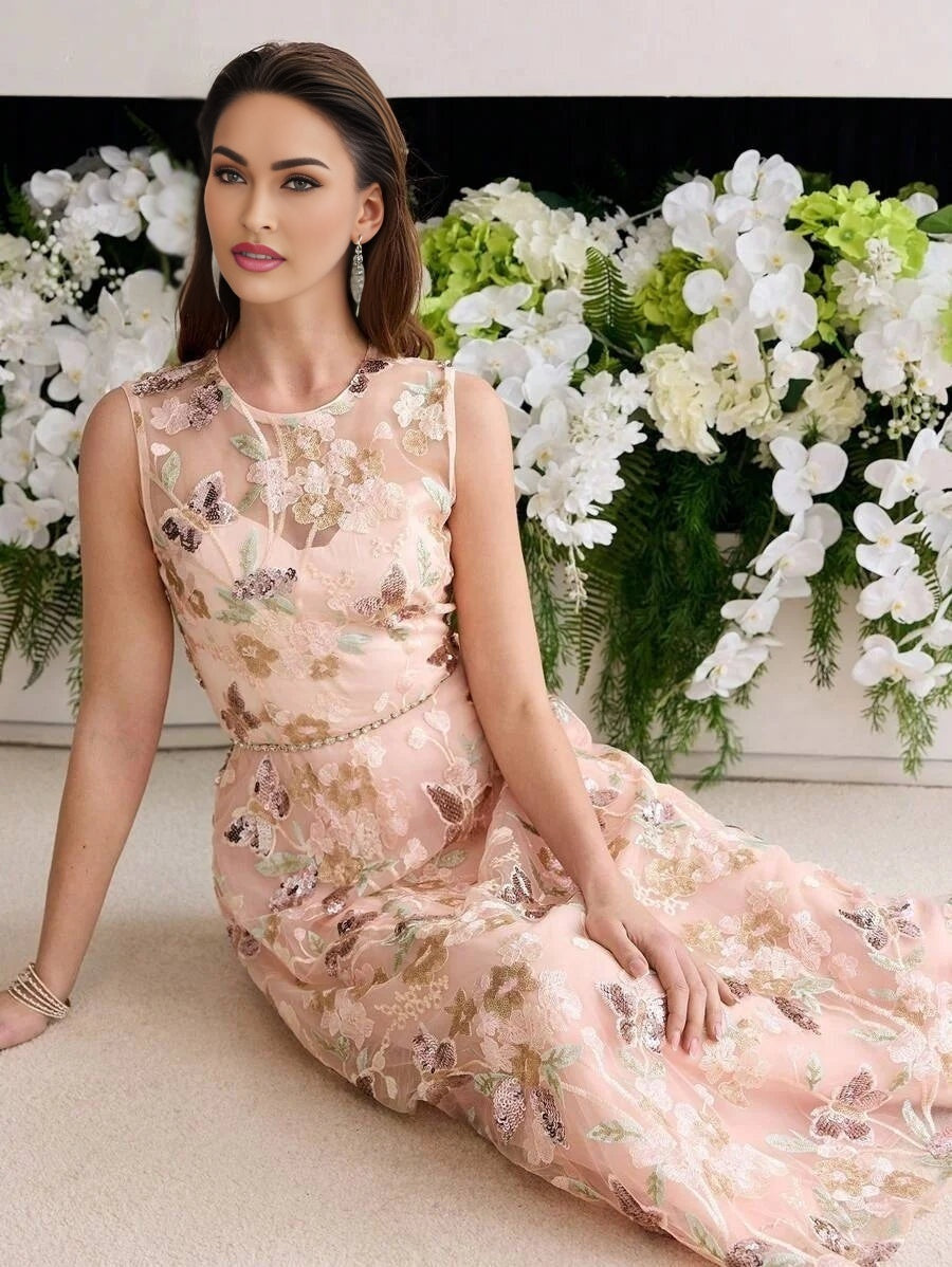 Soiréza MESH FLORAL EMBROIDERED ALINE COCKTAIL DRESS