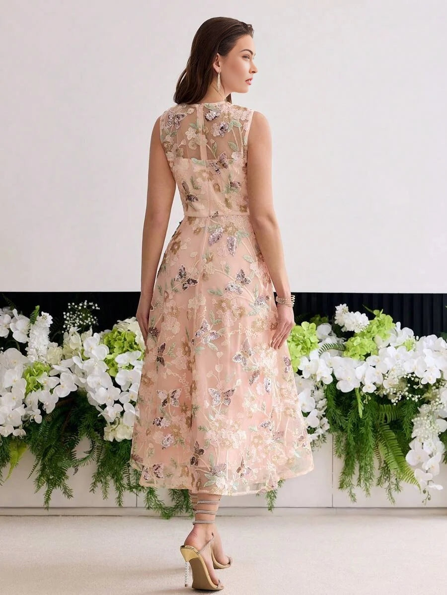 Soiréza MESH FLORAL EMBROIDERED ALINE COCKTAIL DRESS