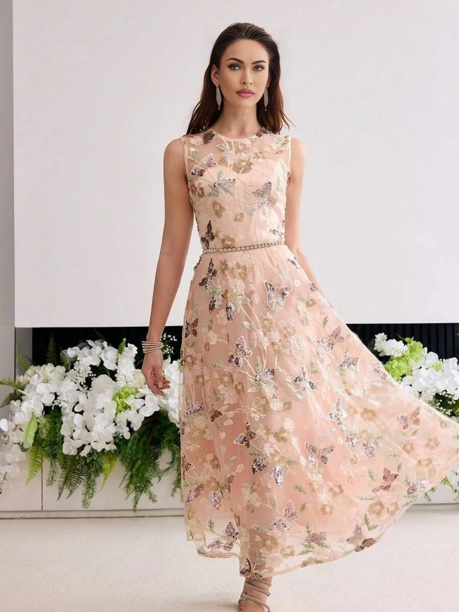 Soiréza MESH FLORAL EMBROIDERED ALINE COCKTAIL DRESS