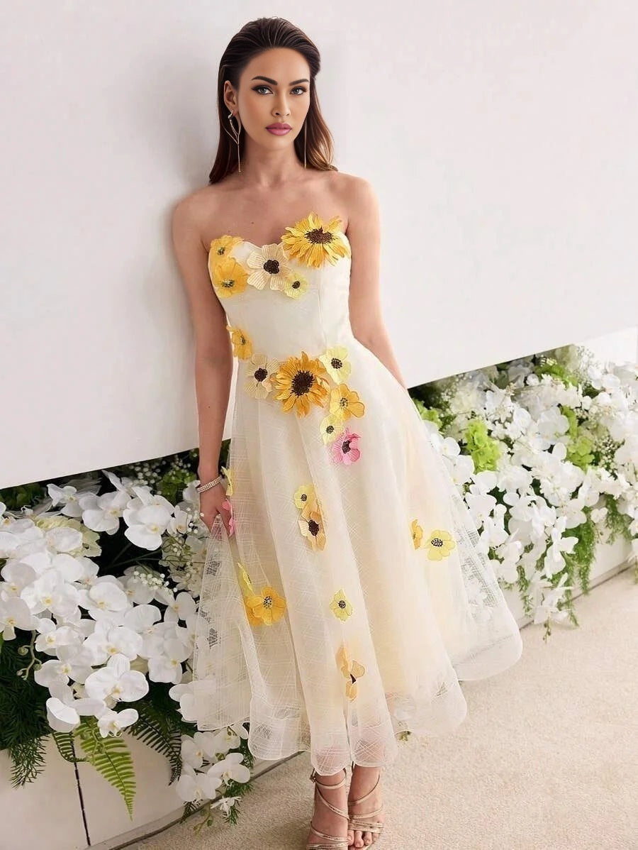 Soiréza MESH FLORAL PATCHED TUBE DRESS