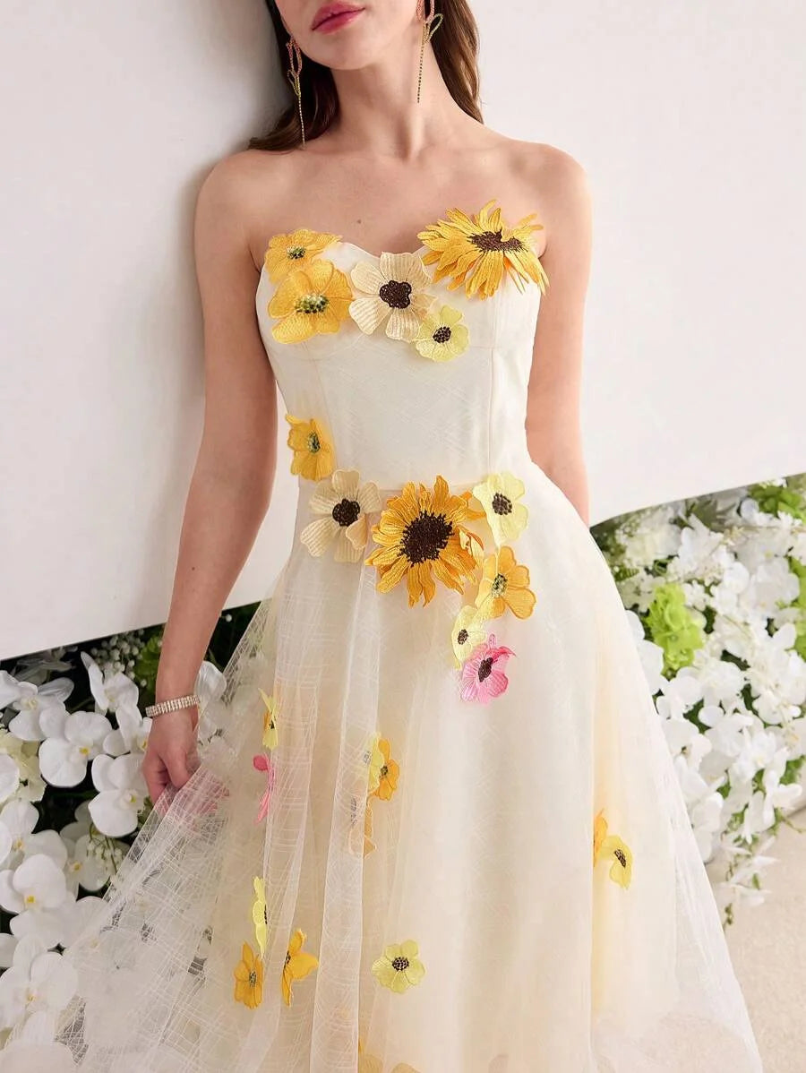 Soiréza MESH FLORAL PATCHED TUBE DRESS