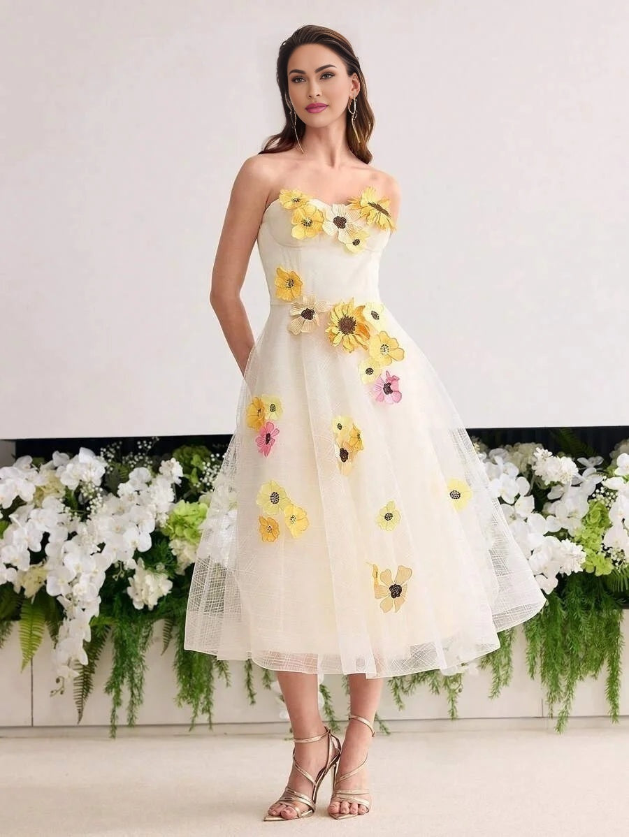 Soiréza MESH FLORAL PATCHED TUBE DRESS