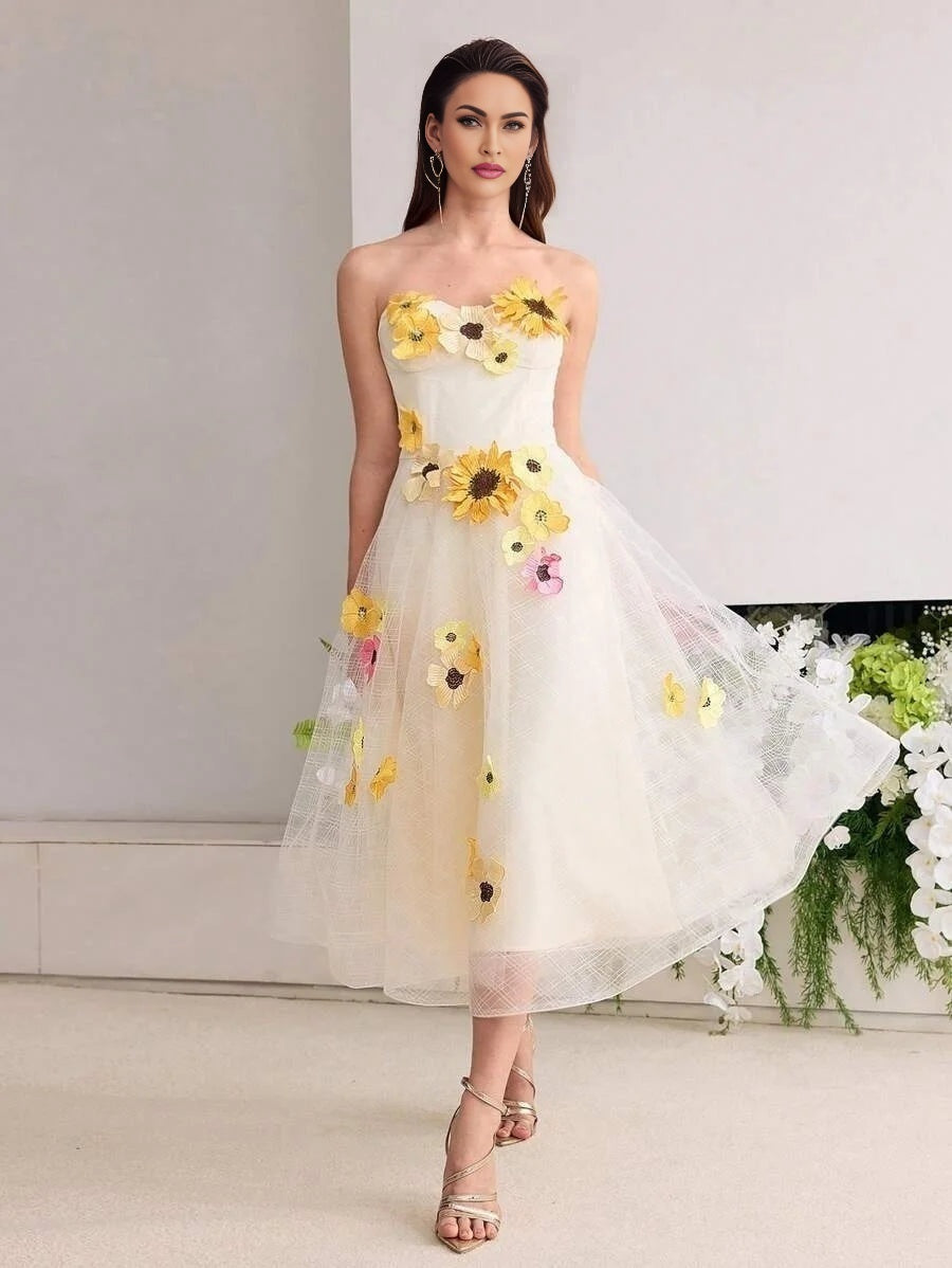 Soiréza MESH FLORAL PATCHED TUBE DRESS