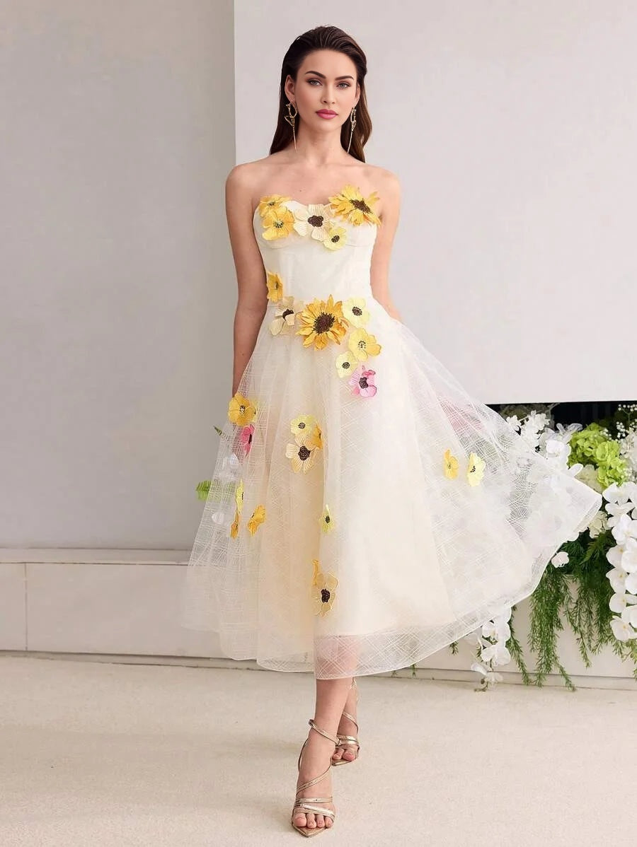 Soiréza MESH FLORAL PATCHED TUBE DRESS