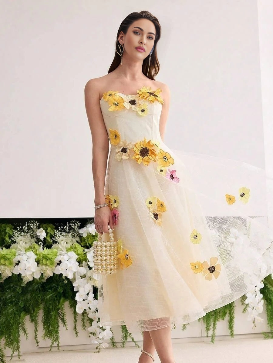 Soiréza MESH FLORAL PATCHED TUBE DRESS