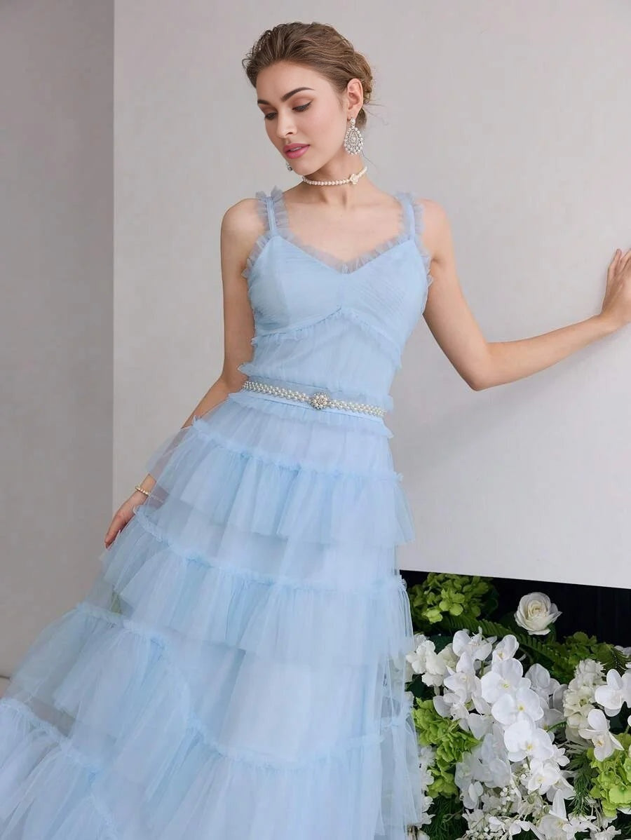 Soiréza MESH RUFFLE LAYERED COCKTAIL PARTY DRESS