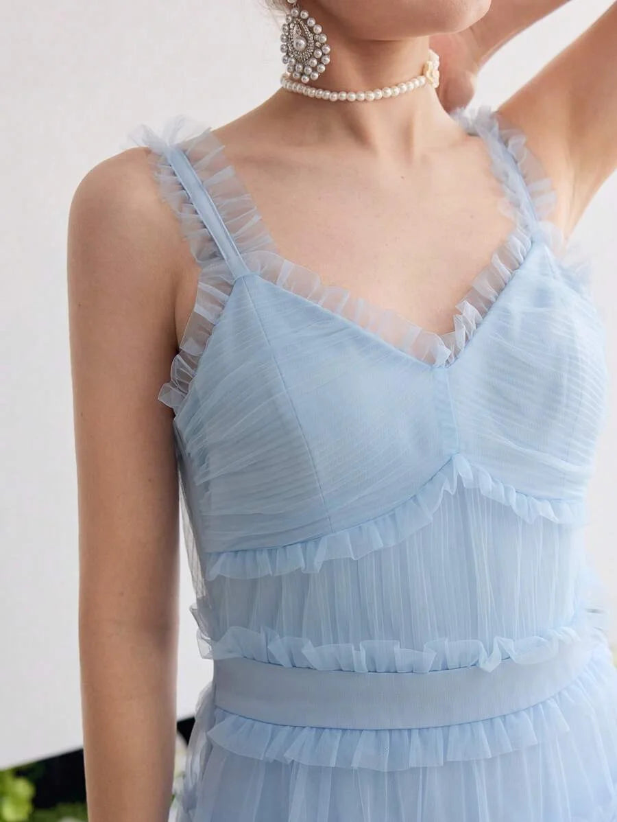 Soiréza MESH RUFFLE LAYERED COCKTAIL PARTY DRESS