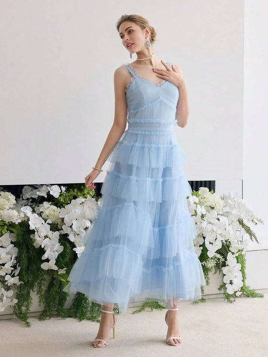 Soiréza MESH RUFFLE LAYERED COCKTAIL PARTY DRESS