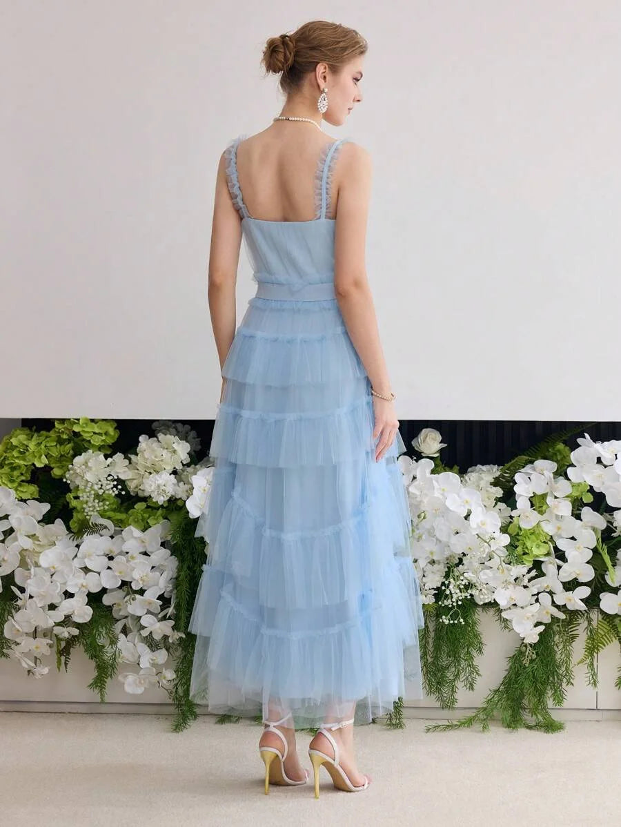 Soiréza MESH RUFFLE LAYERED COCKTAIL PARTY DRESS