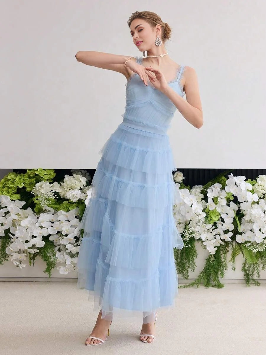 Soiréza MESH RUFFLE LAYERED COCKTAIL PARTY DRESS