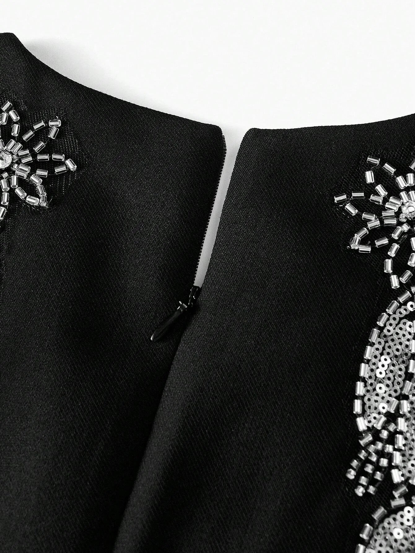 Soiréza NOTCH NECK RHINESTONE TRIM CONTRAST SEQUIN DETAIL MERMAID HEM DRESS