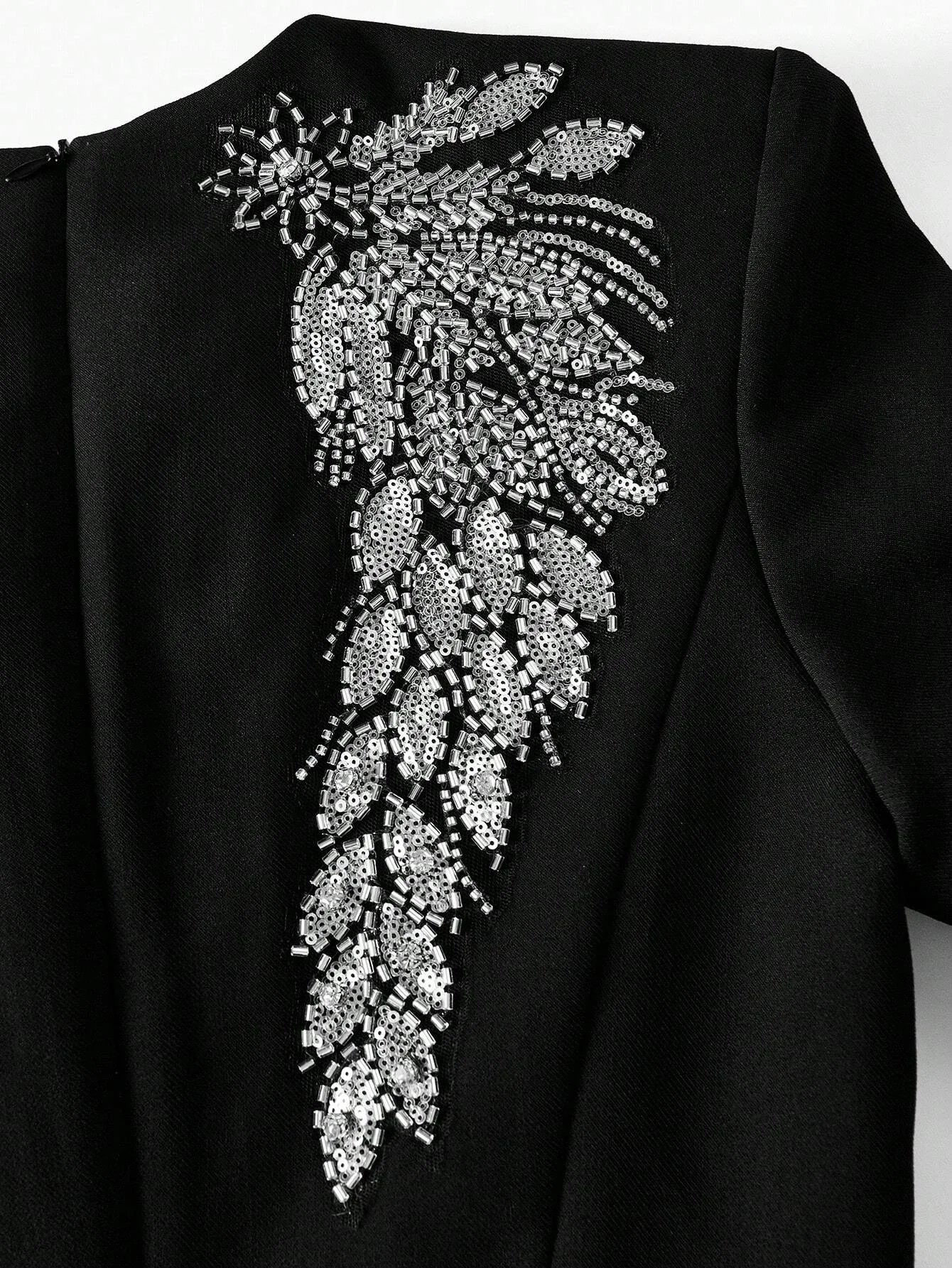 Soiréza NOTCH NECK RHINESTONE TRIM CONTRAST SEQUIN DETAIL MERMAID HEM DRESS