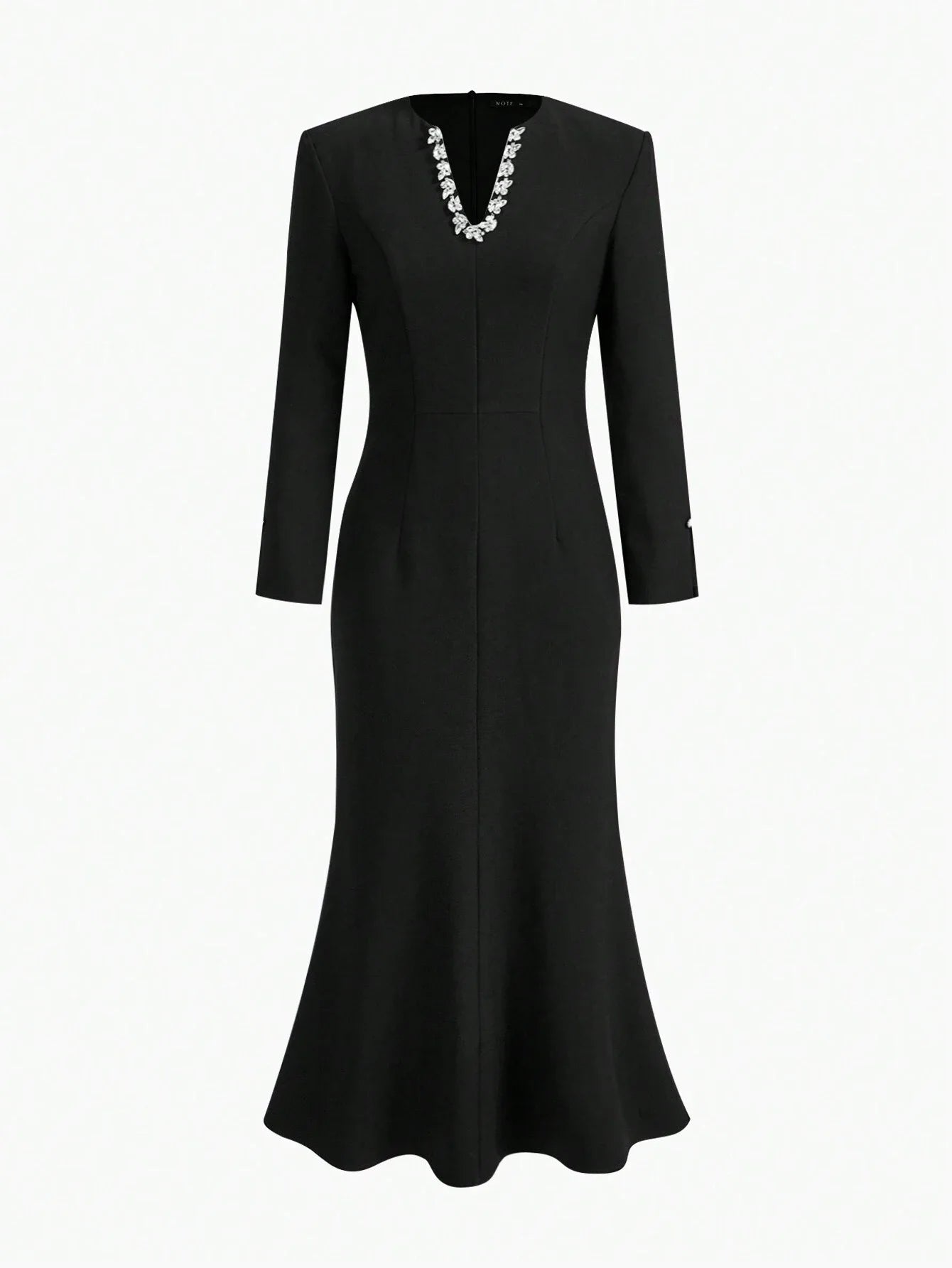 Soiréza NOTCH NECK RHINESTONE TRIM CONTRAST SEQUIN DETAIL MERMAID HEM DRESS