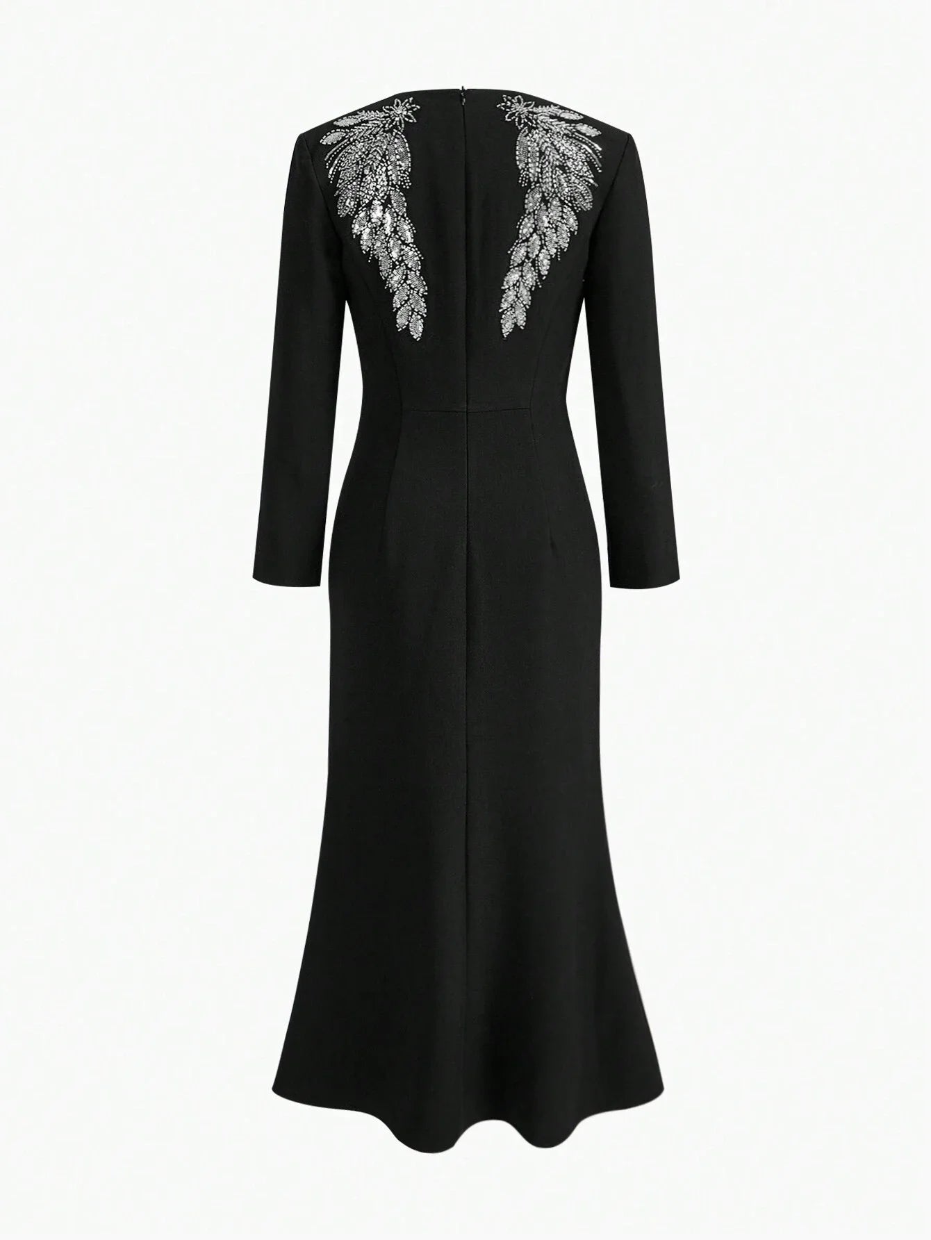 Soiréza NOTCH NECK RHINESTONE TRIM CONTRAST SEQUIN DETAIL MERMAID HEM DRESS