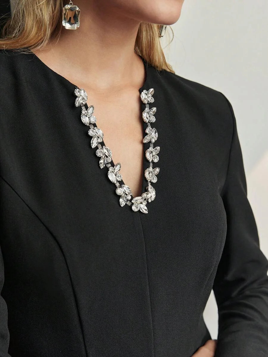 Soiréza NOTCH NECK RHINESTONE TRIM CONTRAST SEQUIN DETAIL MERMAID HEM DRESS