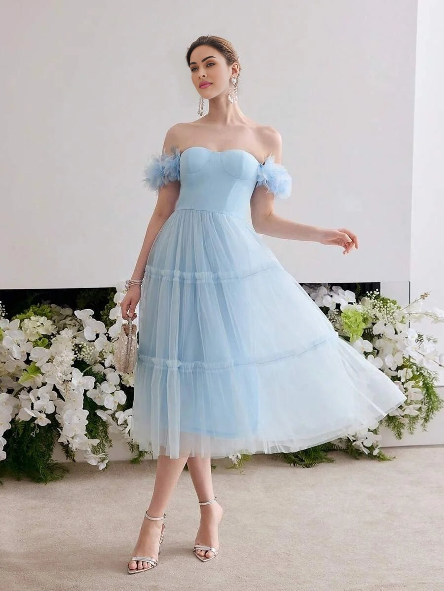 Soiréza OFF SHOULDER MESH COCKTAIL DRESS