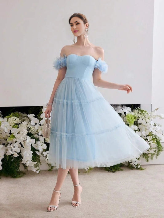 Soiréza OFF SHOULDER MESH COCKTAIL DRESS