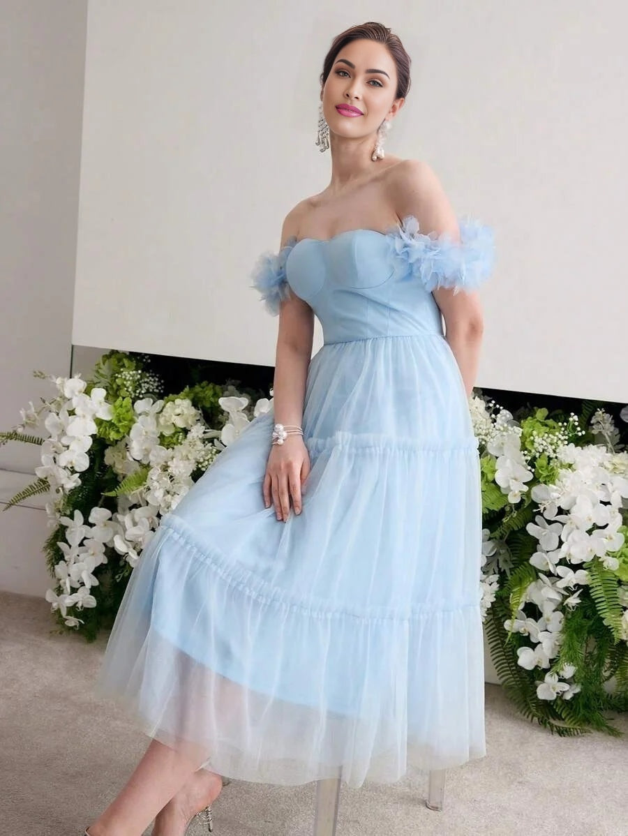 Soiréza OFF SHOULDER MESH COCKTAIL DRESS