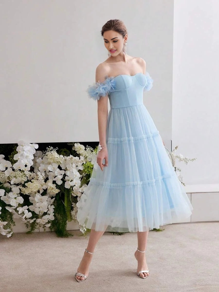 Soiréza OFF SHOULDER MESH COCKTAIL DRESS