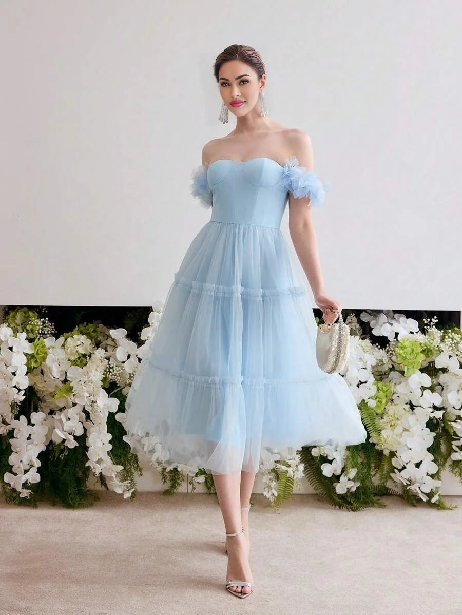 Soiréza OFF SHOULDER MESH COCKTAIL DRESS