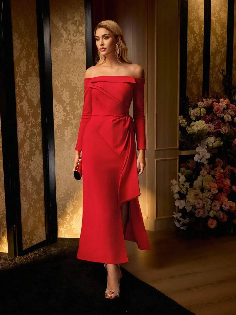 Soiréza OFF SHOULDER SIDE SPLIT COCKTAIL DRESS