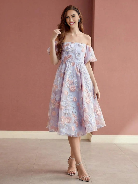 Soiréza OFF THE SHOULDER JACQUARD COCKTAIL DRESS