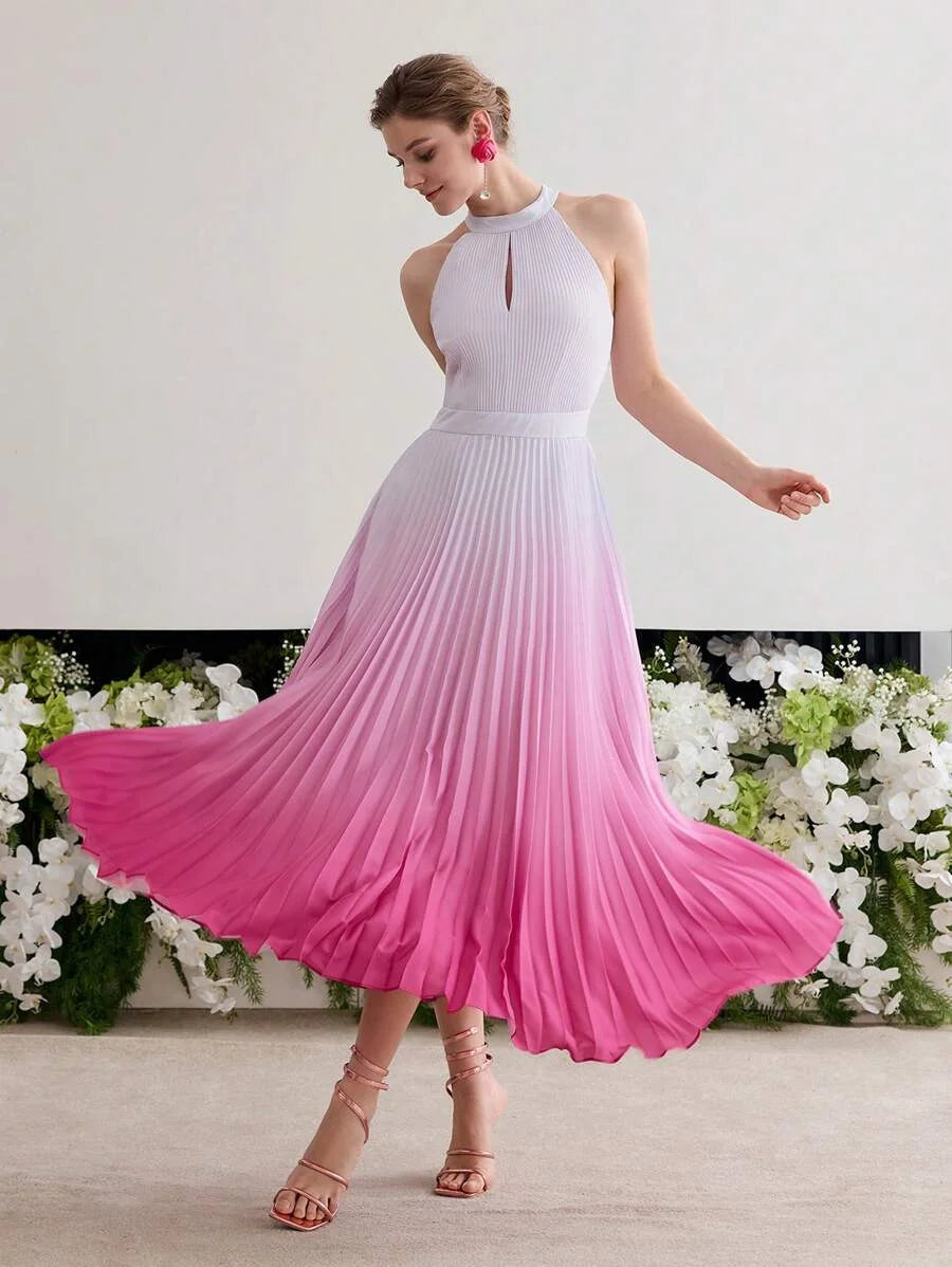 Soiréza OMBRE PLEATED HALTER COCKTAIL DRESS
