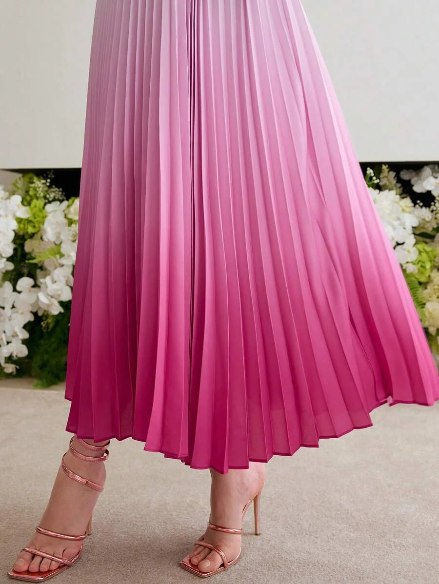 Soiréza OMBRE PLEATED HALTER COCKTAIL DRESS
