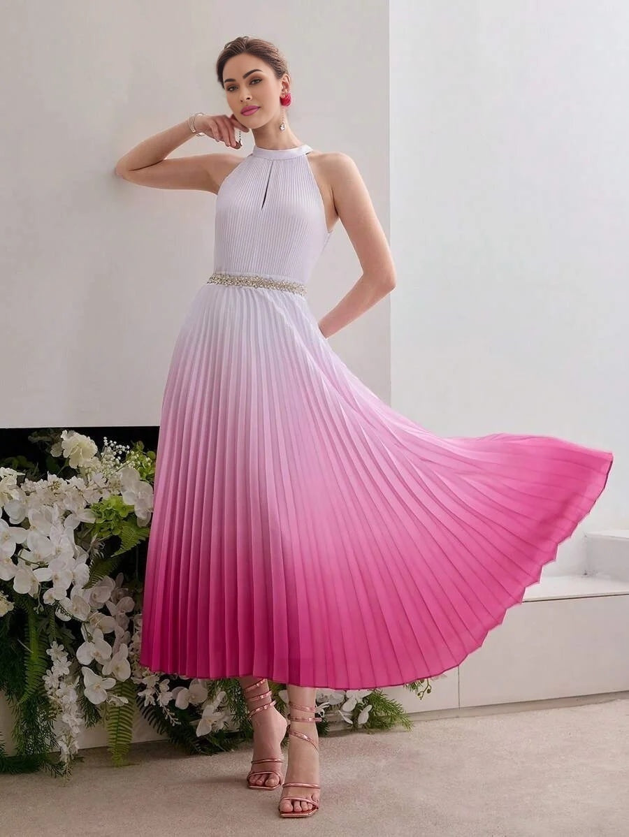 Soiréza OMBRE PLEATED HALTER COCKTAIL DRESS