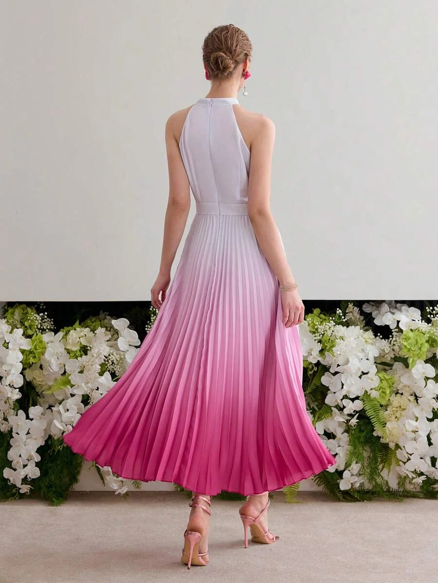 Soiréza OMBRE PLEATED HALTER COCKTAIL DRESS