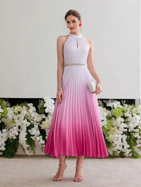 Soiréza OMBRE PLEATED HALTER COCKTAIL DRESS