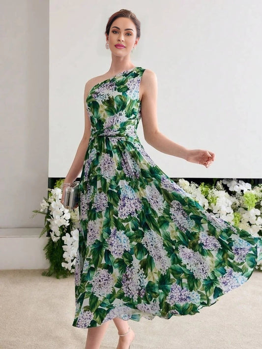 Soiréza PLEATED ASYMMETRICAL NECK COCKTAIL DRESS