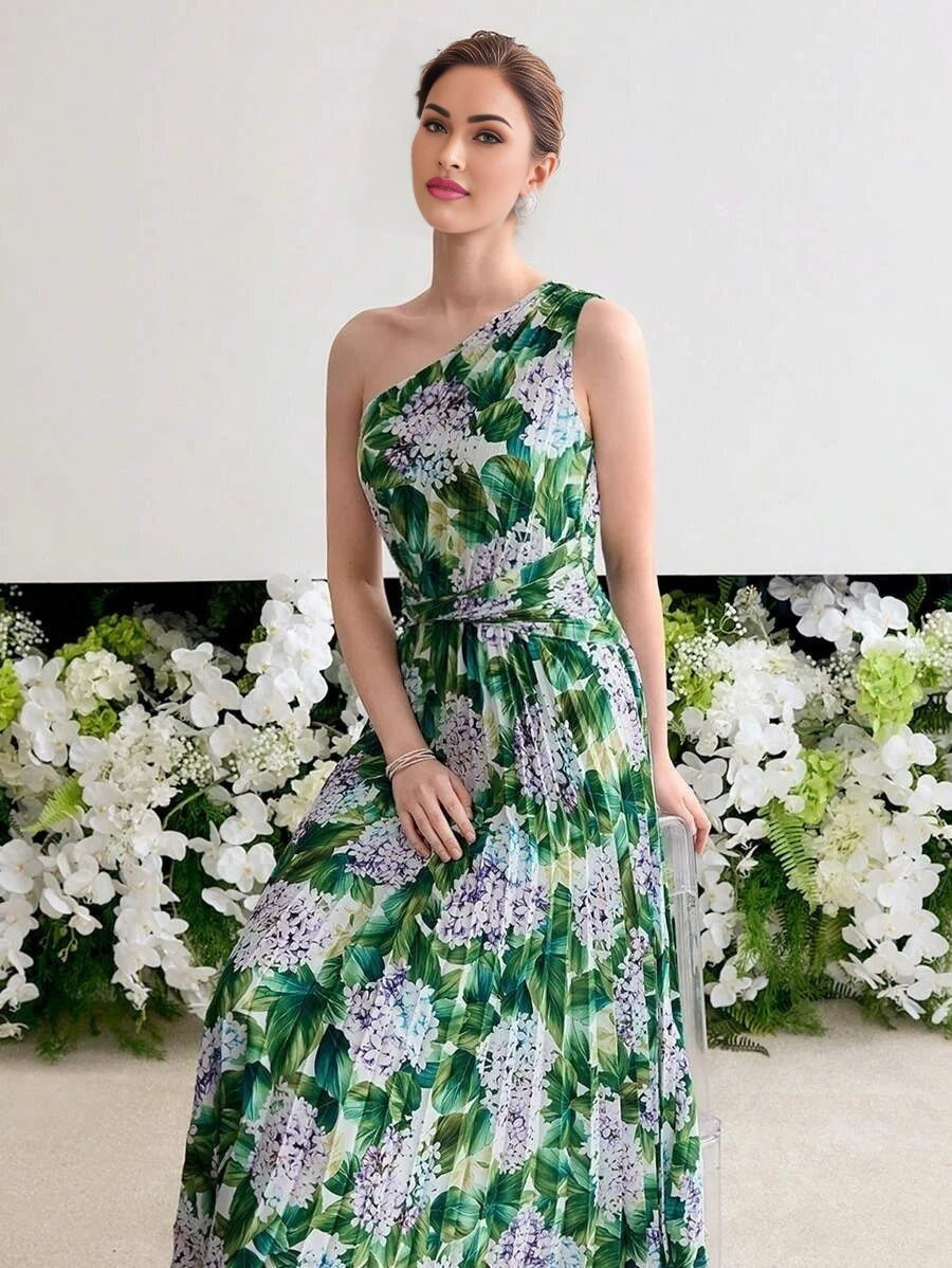 Soiréza PLEATED ASYMMETRICAL NECK COCKTAIL DRESS