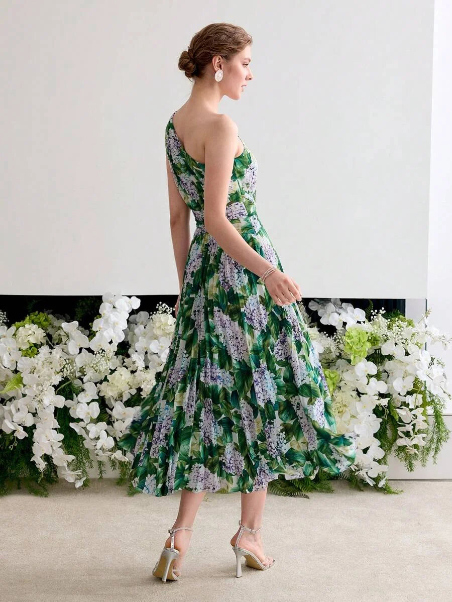 Soiréza PLEATED ASYMMETRICAL NECK COCKTAIL DRESS