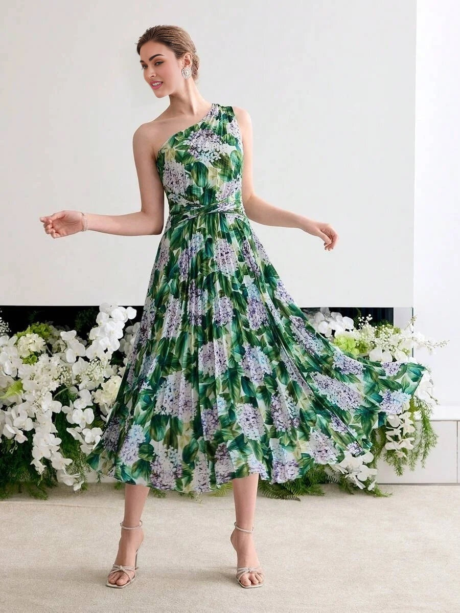 Soiréza PLEATED ASYMMETRICAL NECK COCKTAIL DRESS