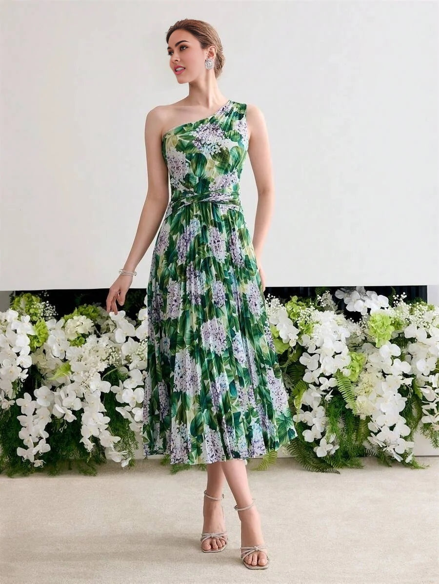 Soiréza PLEATED ASYMMETRICAL NECK COCKTAIL DRESS