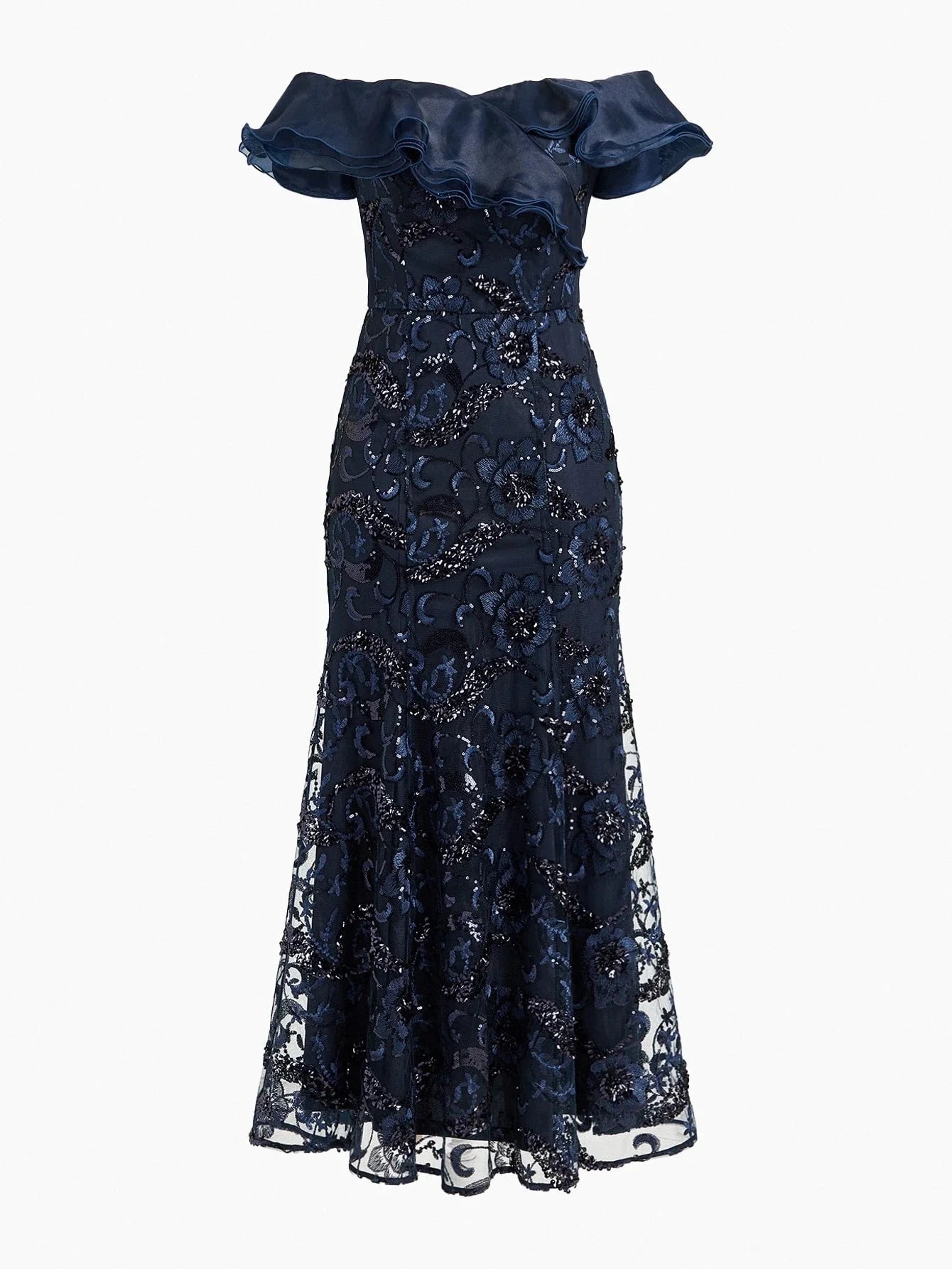 Soiréza RUFFLE DETAIL EMBROIDERY FLORAL CONTRAST SEQUINS COCKTAIL DRESS