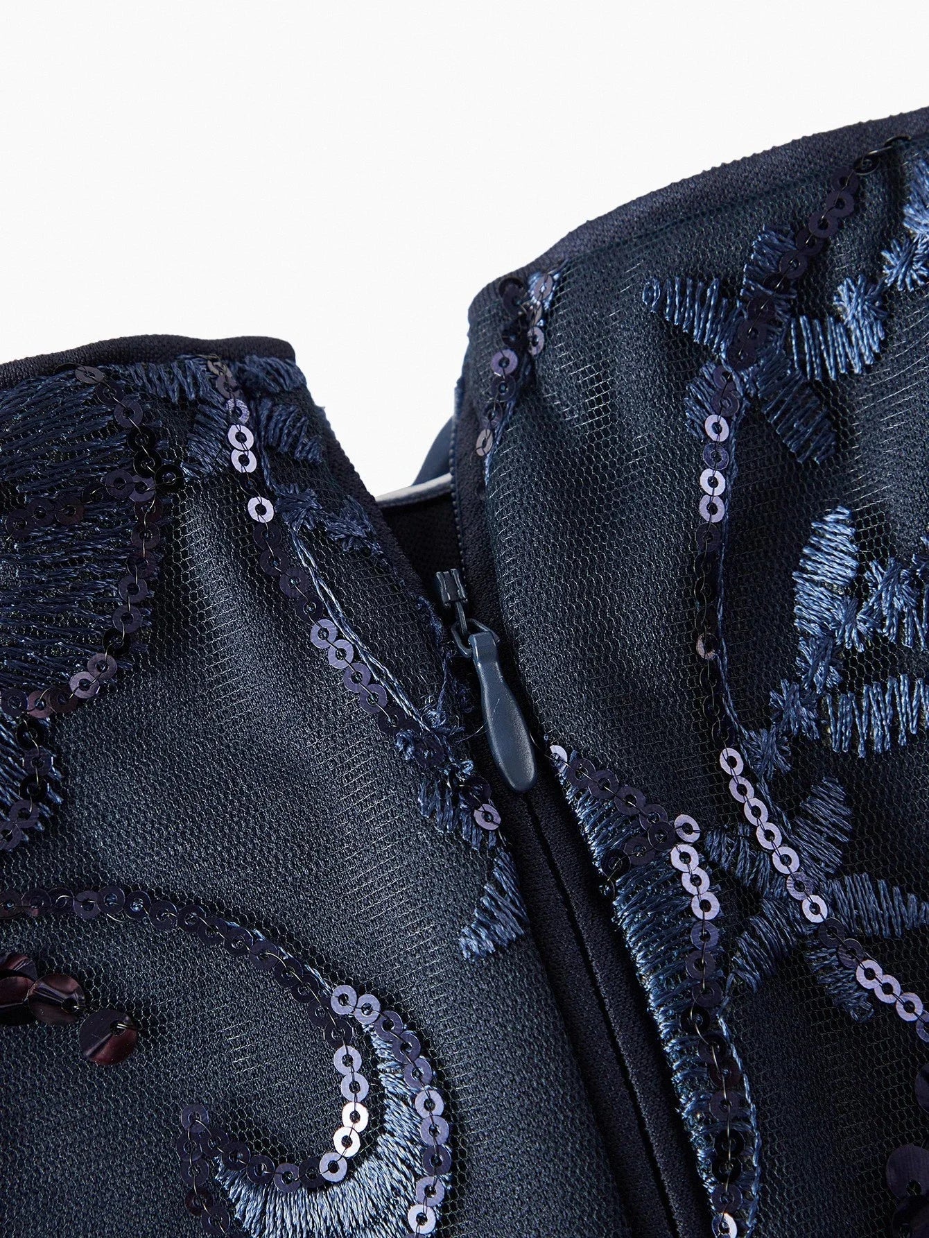 Soiréza RUFFLE DETAIL EMBROIDERY FLORAL CONTRAST SEQUINS COCKTAIL DRESS