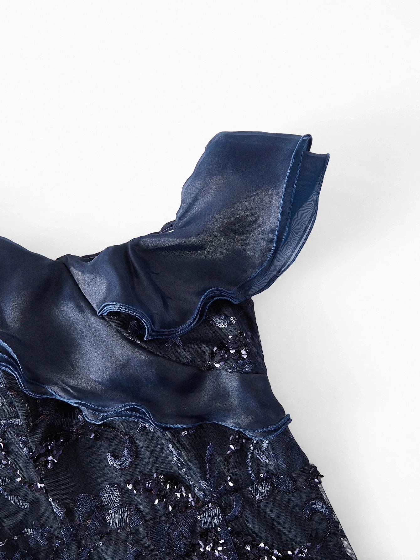 Soiréza RUFFLE DETAIL EMBROIDERY FLORAL CONTRAST SEQUINS COCKTAIL DRESS