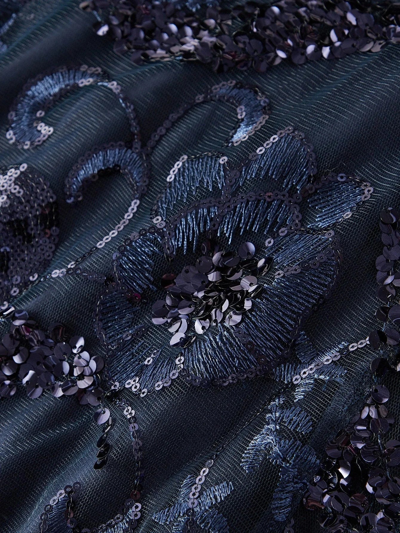 Soiréza RUFFLE DETAIL EMBROIDERY FLORAL CONTRAST SEQUINS COCKTAIL DRESS